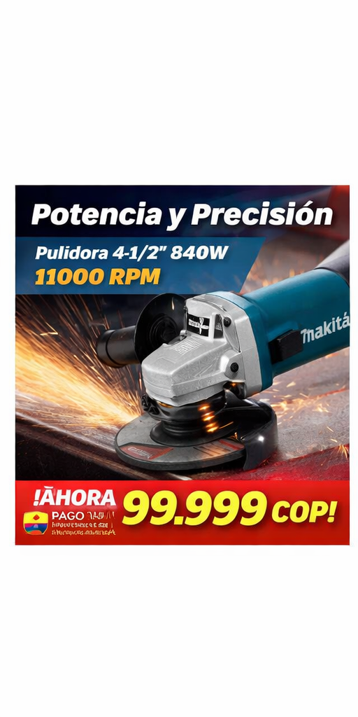 🔥 PULIDORA ANGULAR MAKITA 9557NB 840W 11000 RPM - ENVÍO GRATIS + PAGO CONTRA ENTREGA 🔥