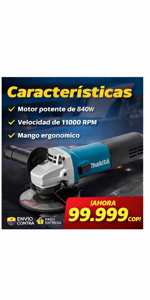 🔥 PULIDORA ANGULAR MAKITA 9557NB 840W 11000 RPM - ENVÍO GRATIS + PAGO CONTRA ENTREGA 🔥