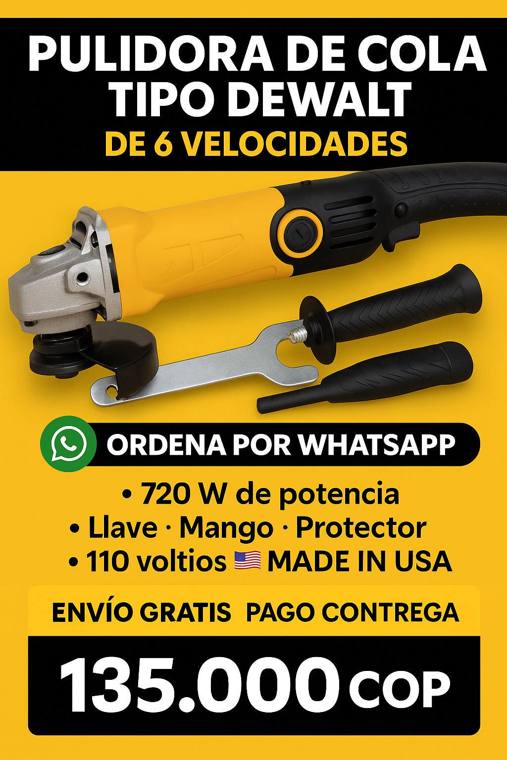 ⚡ PULIDORA TIPO DEWALT 720W • 6 VELOCIDADES • ENVÍO GRATIS