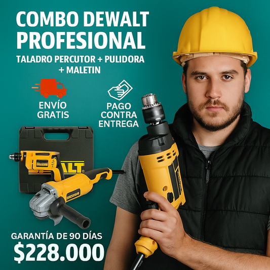 ⚡ Combo DEWALT Profesional – Taladro Percutor + Pulidora + Maletín