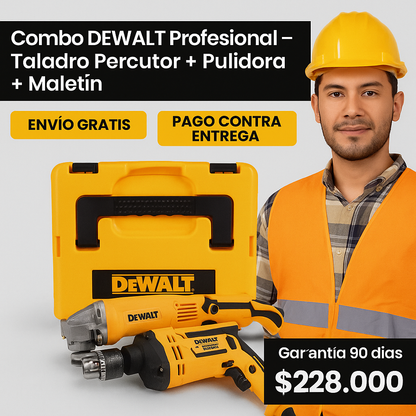 ⚡ Combo DEWALT Profesional – Taladro Percutor + Pulidora + Maletín