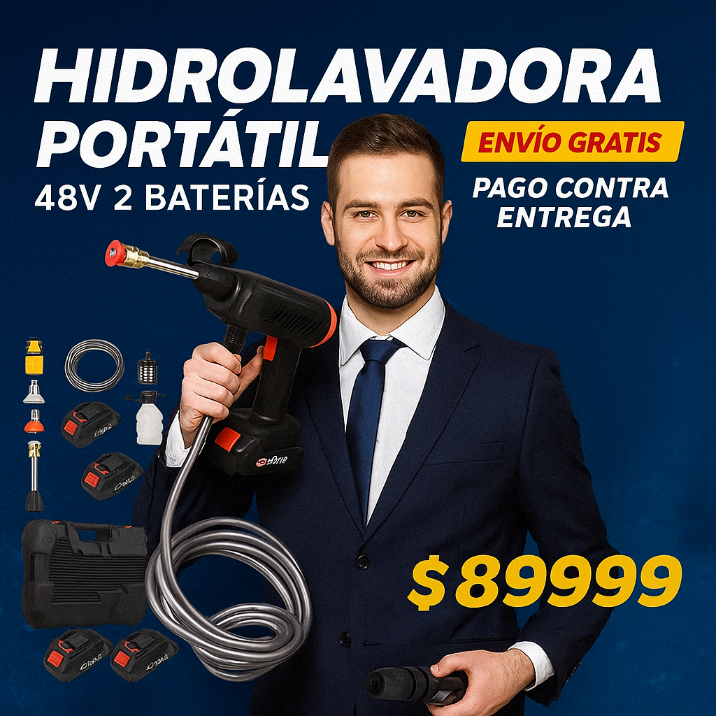 Hidrolavadora inalámbrica 48V con 2 baterías recargables - Potente y portátil
