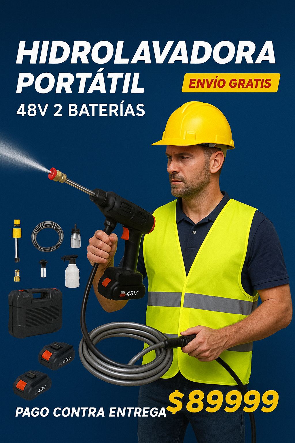 Hidrolavadora inalámbrica 48V con 2 baterías recargables - Potente y portátil