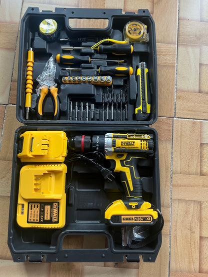 ⚡🔥 TALADRO INALÁMBRICO 128V - KIT PROFESIONAL 32 PIEZAS + MALETÍN - BROQUERO 13MM - 2 VELOCIDADES 2200RPM - INCLUYE FLEXÓMETRO, PROBADOR DE FASE Y MÁS 🧰🔨
