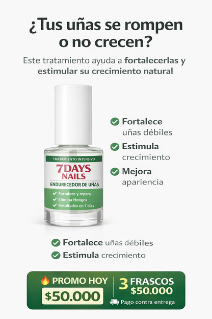 7 DAYS NAILS endurecedor de uñas · 3 unidades $50.000 | Tratamiento para uñas débiles