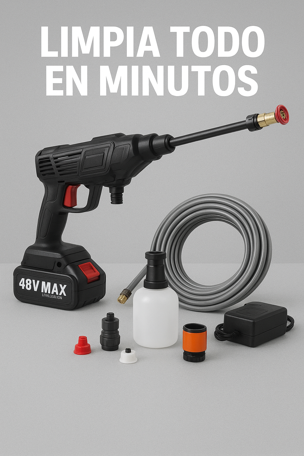 Hidrolavadora inalámbrica 48V con 2 baterías recargables - Potente y portátil